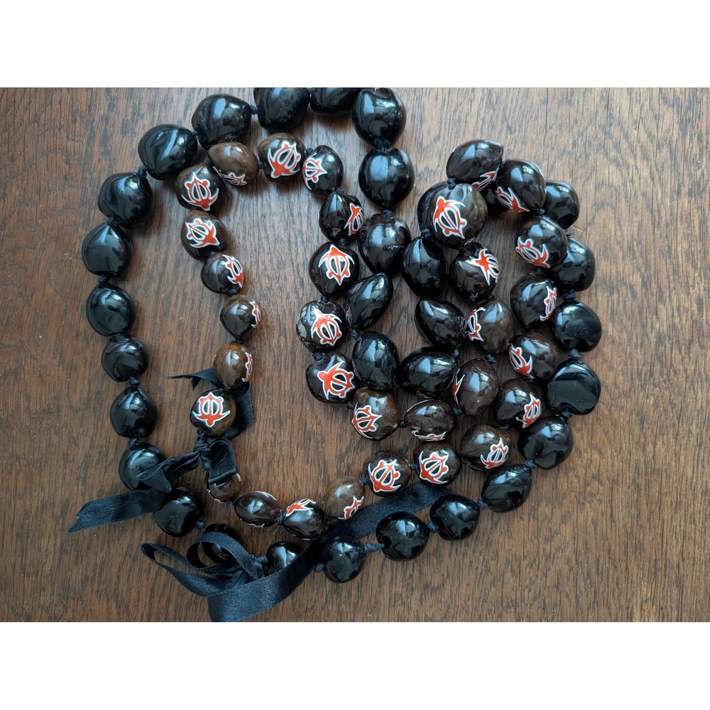 2 Kukui Nut Lei Necklaces Black, Brown Sea Turtle Honu Hawaii Graduation Luau